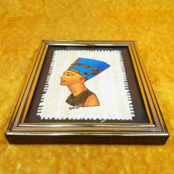 VINTAGE GARANTİ SERTİFİKALI ÇERÇEVELİ EL YAPIMI PAPİRÜS NEFERTİTİ KÜÇÜK RESİM MADE IN EGYPT