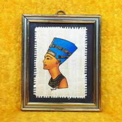VINTAGE GARANTİ SERTİFİKALI ÇERÇEVELİ EL YAPIMI PAPİRÜS NEFERTİTİ KÜÇÜK RESİM MADE IN EGYPT