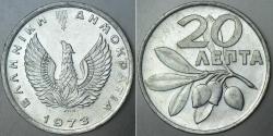 YUNANİSTAN 20 LEPTA 1973 ALÜMİNYUM. ÇİLALTI+ KONDİSYON.
