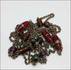 Vintage 1980 ler Bakır Rengi Zincir ve Lampwork Cam Taşlı Kolye  (91)
