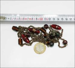 Vintage 1980 ler Bakır Rengi Zincir ve Lampwork Cam Taşlı Kolye  (91)