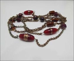 Vintage 1980 ler Bakır Rengi Zincir ve Lampwork Cam Taşlı Kolye  (91)