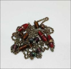 Vintage 1980 ler Bakır Rengi Zincir ve Lampwork Cam Taşlı Kolye  (91)