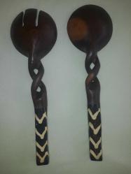 KENYA dan Afrika geleneksel el oyması kaşık,çatal salata servis seti.