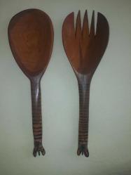 KENYA dan Afrika geleneksel el oyması kaşık-çatal salata servis seti.