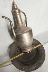 BAKIR İBRİK, ANTİKA BAKIR LENGERİ İLE BERABER İBRİK 1930-40 LARDAN USTA İŞİ BAKIRDAN MAMÛL LENGER VE  İBRİK, MUHTEŞEM İŞÇİLİKLİ, DEKORLUK LENGERLİ BAKIR İBRİK.