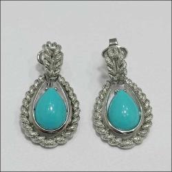 Vintage AVON Gümüş Ton Metal ve Turkuaz İmitasyonu Mavi Damla Taşlı Klipsli Küpeler  (91)