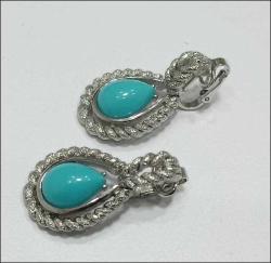 Vintage AVON Gümüş Ton Metal ve Turkuaz İmitasyonu Mavi Damla Taşlı Klipsli Küpeler  (91)