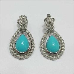 Vintage AVON Gümüş Ton Metal ve Turkuaz İmitasyonu Mavi Damla Taşlı Klipsli Küpeler  (91)