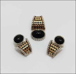 Vintage PREMİER DESİGNS Altın ve Gümüş Ton Siyah Taşlı Klipsli Küpeler ve kolye Ucu Set (91)