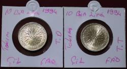 1994 Yılı 10 Bin Lira Hatıra Parası  Dünya Spor ve Olimpik Düşünce yılı FAO Ters/Düz Takım 1446