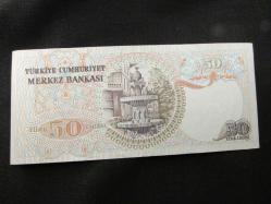 6.EMİSYON 1.TERTİP 50 TL TÜRK LİRASI H83 O74765 SERİ NUMARALI KAĞIT PARA ÇİL ALTI 858