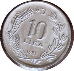 Türkiye Cumhuriyeti 1981  Yılı 10 Lira No 1011