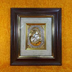 VINTAGE 900 AYAR GÜMÜŞ ÜZERİNE ALTIN KAPLAMA DEKORLU , KABARTMA TASVİRLİ MADONNA HRİSTİYAN DİNİ TABLO İKONA