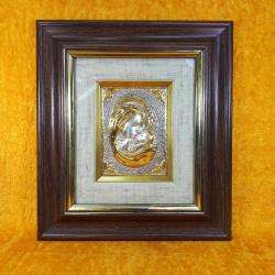 VINTAGE 900 AYAR GÜMÜŞ ÜZERİNE ALTIN KAPLAMA DEKORLU , KABARTMA TASVİRLİ MADONNA HRİSTİYAN DİNİ TABLO İKONA