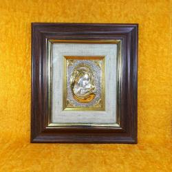 VINTAGE 900 AYAR GÜMÜŞ ÜZERİNE ALTIN KAPLAMA DEKORLU , KABARTMA TASVİRLİ MADONNA HRİSTİYAN DİNİ TABLO İKONA