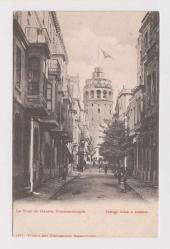 Galata Kulesi Büyük Hendek Caddesi Orijinal Osmanlı Kartpostal (Edt. Max Fruchtermann)