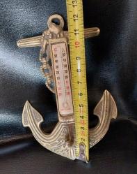 TERMOMETRE, DENİZCİ ÇAPASI ŞEKLİNDE PİRİNÇ TERMOMETRE. BALIK FİGÜRLERİ OLAN TERMOMETRE.