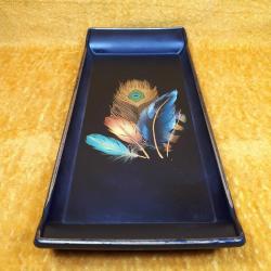 VINTAGE TAVUS KUŞU TÜYLERİ RESİMLİ QUEEN'S KITCHEN SUNUMLUK TEPSİ