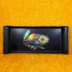 VINTAGE TAVUS KUŞU TÜYLERİ RESİMLİ QUEEN'S KITCHEN SUNUMLUK TEPSİ