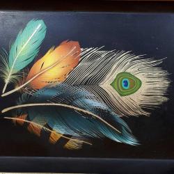 VINTAGE TAVUS KUŞU TÜYLERİ RESİMLİ QUEEN'S KITCHEN SUNUMLUK TEPSİ