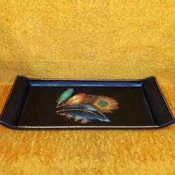 VINTAGE TAVUS KUŞU TÜYLERİ RESİMLİ QUEEN'S KITCHEN SUNUMLUK TEPSİ