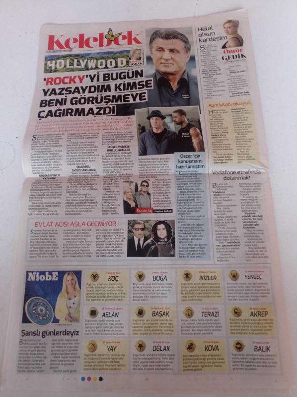 Hürriyet Kelebek Gazetesi 14 Nisan 2016 Sylvester Stallone  