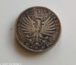 İTALYA 1 LİRET 1907 GÜMÜŞ