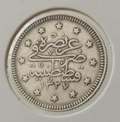 1327-2 GÜMÜŞ 2 KURUŞ SULTAN MEHMET REŞAT DÖNEMİ ORİJİNAL ÇİL-ÇİLALTI 5OOO2E NADİRDİR