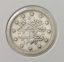 1327-2 GÜMÜŞ 2 KURUŞ SULTAN MEHMET REŞAT DÖNEMİ ORİJİNAL ÇİLALTI 6EEE2B NADİRDİR