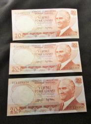PARA 6.EMİSYON 3.TERTİP 20 LİRA 3 LÜ SET ÇİL KONDİSYONDA 861