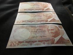 PARA 6.EMİSYON 3.TERTİP 20 LİRA 3 LÜ SET ÇİL KONDİSYONDA 861