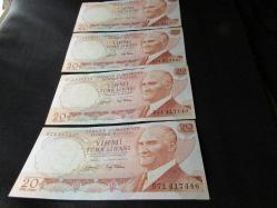 PARA 6.EMİSYON 3.TERTİP 20 LİRA 4 LÜ SET ÇİL KONDİSYONDA 862