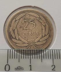 1949 PİRİNÇ 25 KURUŞ ORİJİNAL MADENİ PARA 2T3YY1 ÇOK TEMİZ