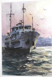 Ömer Muz'dan İmzalı 3 Adet Suluboya Resim / 40 x 65 cm Çerçevesinde