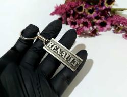 Antika Renault Metal Anahtarlık - Kabartmalı Model Gümüş Renkli