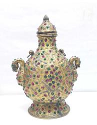 Altın kaplamalı Osmanlı otantik antika vazo üzerine İslami bronz