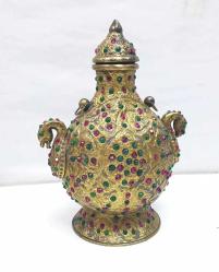 Altın kaplamalı Osmanlı otantik antika vazo üzerine İslami bronz