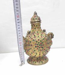 Altın kaplamalı Osmanlı otantik antika vazo üzerine İslami bronz