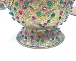 Altın kaplamalı Osmanlı otantik antika vazo üzerine İslami bronz