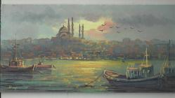 RESSAM OLCAY ÇALIŞKAN İMZALI YAĞLIBOYA İSTANBUL MANZARASI TABLO...