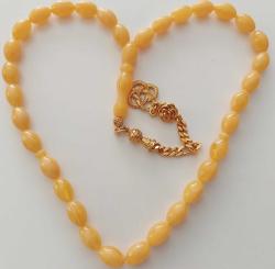 OSMANLI DÖNEMİ OBJEDEN YAPILMA MUHTEŞEM PORTAKAL SARISI ORİJİNAL DAMLA KEHRİBAR TESPİH SS2RR1 GÜMÜŞ ÜSTÜ ALTIN KAPLAMA PÜSKÜLLÜ