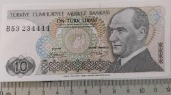 7.EMİSYON 1.TERTİP 10 TÜRK LİRASI B 5323 4444 SERİ NUMARALI ORİJİNAL YARIM RADAR KAĞIT PARA ÇİL