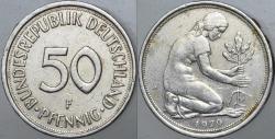 ALMANYA 50 PFENNIG 1979 F= STUTTGART DARBI. 1/2 MARK.