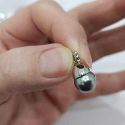 Vintage Gümüş Kaplama N.A  Damgalı Gri İmitasyon İnci Şeffaf Taşlı Küpeler ve Kolye Ucu Set (91)