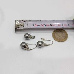 Vintage Gümüş Kaplama N.A  Damgalı Gri İmitasyon İnci Şeffaf Taşlı Küpeler ve Kolye Ucu Set (91)