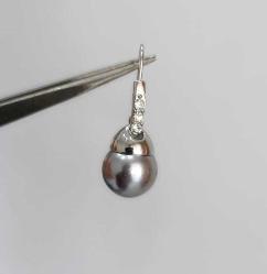 Vintage Gümüş Kaplama N.A  Damgalı Gri İmitasyon İnci Şeffaf Taşlı Küpeler ve Kolye Ucu Set (91)