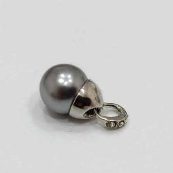 Vintage Gümüş Kaplama N.A  Damgalı Gri İmitasyon İnci Şeffaf Taşlı Küpeler ve Kolye Ucu Set (91)