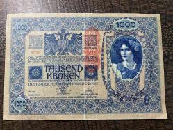 “Alman Avusturya” SÜRŞARJLI Avusturya Macaristan 1000 Kronen 1902 / 1919 Austria 1000 Kroner 1902 with stamp “German Austria”
