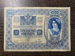 “Alman Avusturya” SÜRŞARJLI Avusturya Macaristan 1000 Kronen 1902 / 1919 Austria 1000 Kroner 1902 with stamp “German Austria”